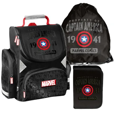 Produktbild von Schulrucksack Mädchen Jungen Motiv CAPTAIN AMERICA 3 T Set Rucksack Federmäppchen Tasche Mega-Set MARVEL Paso