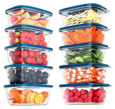 Produktbild von 10 Stück Rechteckige Kunststoff-Portionsboxen mit Deckel. Lebensmittelaufbewahrungsbehälter, Sets zur Lebensmittellagerung, Kunststoff-Lebensmittelbehälter