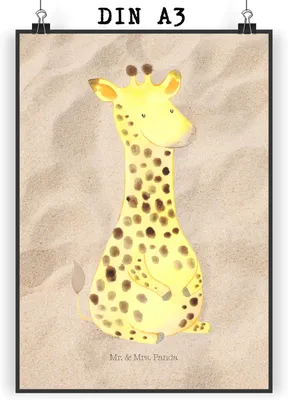 Produktbild von Mr. & Mrs. Panda Bild Giraffe Zufrieden DIN A3 - Sandig - Geschenk, Glück, wanddeko, Wandbild, drucke, Plakat, Afrika, Abenteuer, Kunstdruck