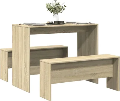 Image de Maison Exclusive - Ensemble 3 pièces table à manger et banc en bois composite chêne Sonoma