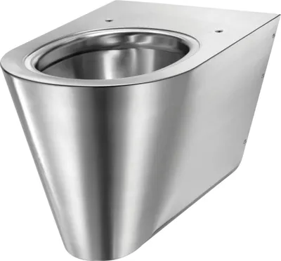 A stainless steel wall-mounted toilet.
