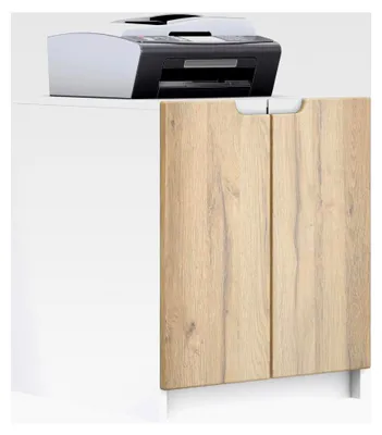 Produktbild von Druckerkommode Logan, Aktenschrank mit 2 Fächern und 2 Türen, Korpus in Weiß matt, Fronten in Eiche Natur, (51 x 60,5 x 54 cm)