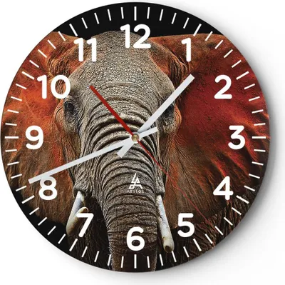 Produktbild von Wanduhr - Rund - Glasuhr - Elefant Rot Ohren - 30x30cm - Schleichendes Uhrwerk - Lautlos - zum Aufhängen bereit - Dekoration Modern - Wanddekoration aus Glas - C4AR30x30-4237