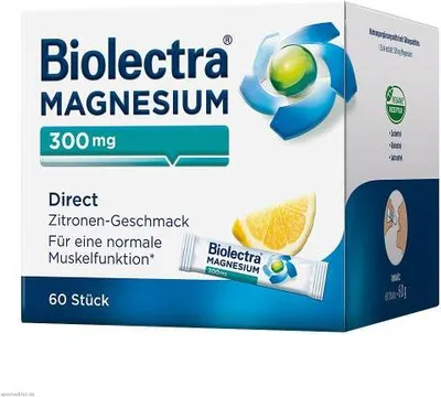 Zdjęcie produktu dla Biolectra Magnesium 300 mg bezpośrednie granulki o smaku cytrynowym w pałeczkach, 60 szt. Saszetka