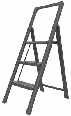 Immagine prodotto di Drabest | Scala per uso domestico - Scala in acciaio - Scala per officina - A 3 gradini - Nera - Pieghevole - Portata massima: 150 kg - Altezza di lavoro: 2,66 m
