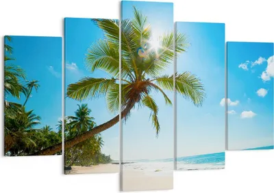 Produktbild von Bild auf Leinwand - Leinwandbild - Strand Palme Meer - 150x100cm - Wand Bild - Wanddeko - Leinwanddruck - Bilder - Kunstdruck - Wanddekoration - Leinwand bilder - Wandkunst - EA150x100-3570