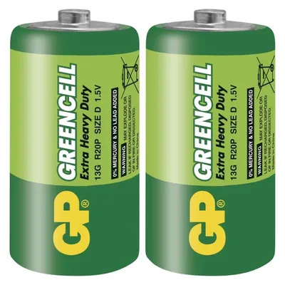 Obrázok produktu pre GP Batteries Greencell D, Batéria na jedno použitie, D, Chlorid zinočnatý, 1,5 V, 2 kusov, Zelená