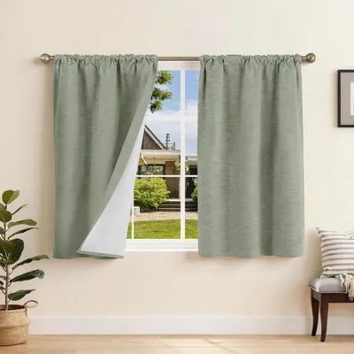Immagine prodotto di Tende oscuranti al 100% con balze decorative - Set di 2 - 90 x 120 cm - Verde salvia