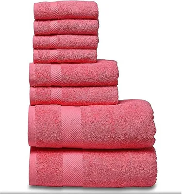 Imagen del producto de Conjunto de toallas: 2 toallas de baño grandes, 2 toallas de mano y 4 toallas pequeñas. Toallas de baño de algodón de alta absorción. Conjunto de 8 toallas