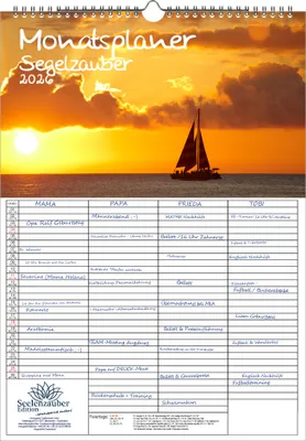 Produktbild von Segelzauber Planer Familienplaner 4 Spaltenplaner DIN A3 Kalender für 2026 Segelschiffe und Meer - Seelenzauber