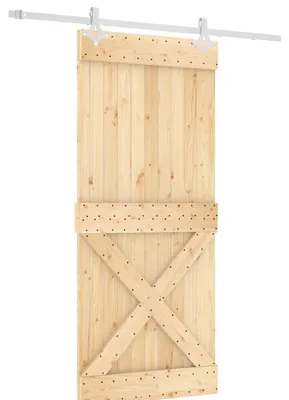 Image de Porte coulissante vidaXL, finition naturelle et blanche, 90 x 210 cm, pin massif