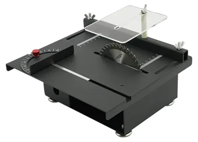 Image de Scie circulaire de table compacte - Table de découpe portable - Légère et compacte - Idéale pour le modélisme, les circuits imprimés et les travaux de bricolage - Coupe le bois, le plastique et l'acrylique - Adaptateur secteur 100–240V AC, prise européenne - Noir