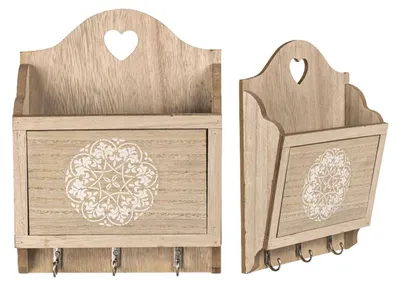 Produktbild von Schlüsselbrett mit Ablage Naturfarben Holz 3 Haken Keys Schlüsselbrett Stylish