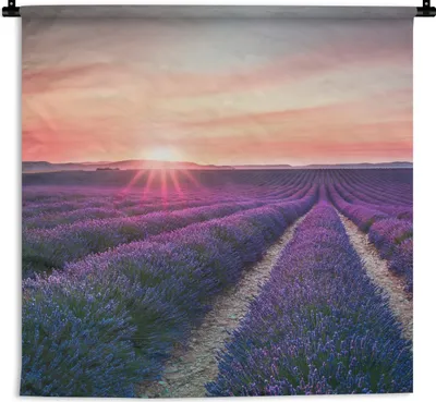 Produktbild von MuchoWow® Wandteppich Wandbehang Lavendel - Lila - Blumen - Luft 120x120 cm Tapisserie Dekoration Wandtuch - Modern - Baumwollgewebe