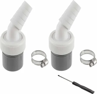 Produktbild von 2 Waschmaschinen Ablaufadapter Set, 18-24 mm Einlassdüse, Winkelscheibenanschluss für Geschirrspüler und Waschmaschine, mit Schlauchschelle und Schraubendreher
