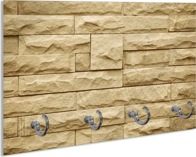 Produktbild von Wallario Schlüsselbrett aus Glas, Motiv: Steinwand gelb, 30 x 20 cm mit 4 Haken