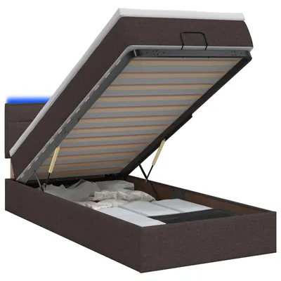 Image de Lit avec rangement et matelas LED, couleur marron foncé, dimensions 90 x 190 cm