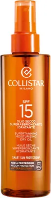 Produktbild von Collistar Supertanning Dry Oil SPF15, Sonnenschutzöl, Body + Face + Hair, Flasche, Feuchtigkeitsspendend, Nährend, Schutz, 200 ml, Erwachsene