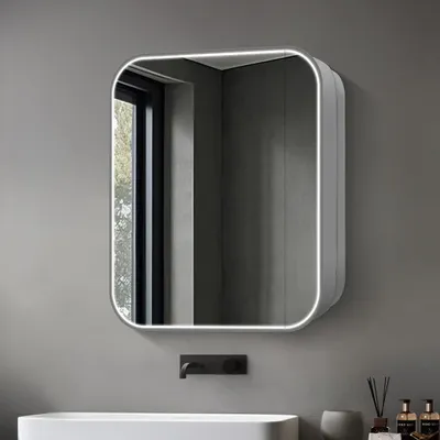 Produktbild von LED Spiegelschrank 60x70 cm, Alukorpus silber matt, 2 Ablagen, IP44