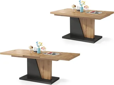 Produktbild von All4All Couchtisch Noel , Kaffeetisch , Wohnzimmertisch , Sofatisch mit Ablagen , Esstisch mit Einlegeplatte , ausklappbar , 120x70cm , Artisan+ Anthrazit