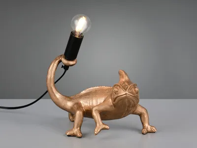 Produktbild von Ausgefallene LED Tischlampe besondere lustige Tierlampe Chamäleon Gold, H: 22cm