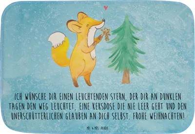 Produktbild von Mr. & Mrs. Panda Badteppich Fuchs  Weihnachtsbaum - Eisblau - Geschenk, Badvorleger, Weihnachten, Weihnachtsdekoration, Badematte, duschmatte, Weihnachtszeit, Winter