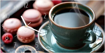 Produktbild von Wanduhr aus Glas mit Motiv Kaffeepause Macarons- 60 x 30 cm - inkl. Aufhängesystem