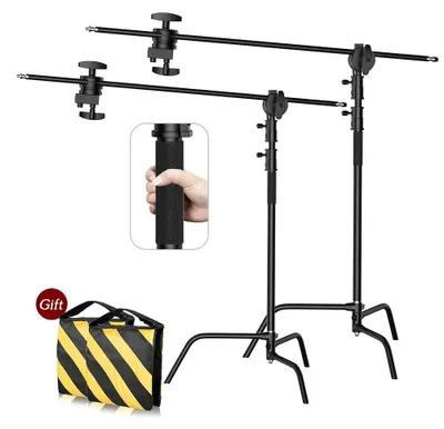 Obrázek produktu pro Stojany na fotografie, maximální výška 260 cm, odolná ocel, 2 kusy, černá barva, délka 2,6 metru