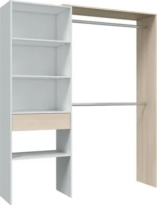 Produktbild von Garderobe Miramar, Struktur für begehbaren Kleiderschrank, Offener Kleiderschrank ohne Türen, Begehbarer Kleiderschrank, 158x40h187 cm, Weiß und Eiche