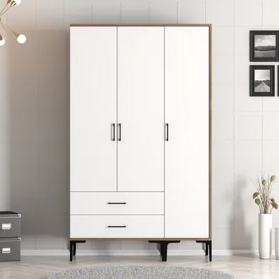 Produktbild von Skye Decor, Kumsal ST - Walnut, White, Kleiderschrank, Nussbaum, 100 % MELAMINBESCHICHTETE SPANPLATTEN, 120 x 201,4 x 47,5 cm