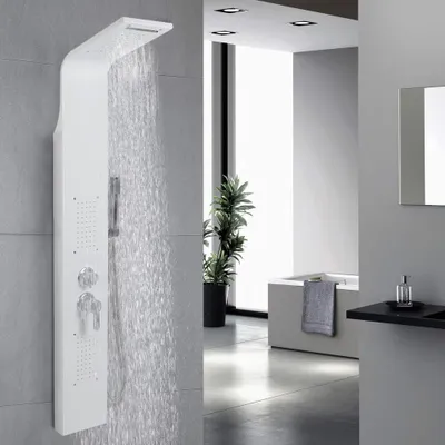 Produktbild von Duschpaneel Edelstahl mit Massagendüsen,Regendusche,Handbrause,Wasserfall Duschsäule (Weißer Edelstahl)