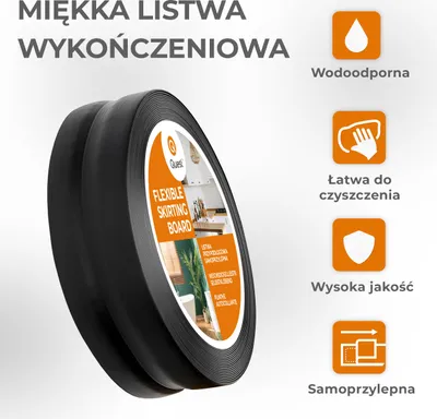 Zdjęcie produktu dla QUEST Listwa wykończeniowa PCV 25x15mm, 25m, samoprzylepna, elastyczna, miękka taśma dekoracyjna, czarny