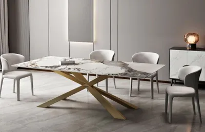 Immagine prodotto di Design tavoli soggiorno sala da pranzo 180x90cm mobili tavolo tavolo da pranzo acciaio inox x gambe