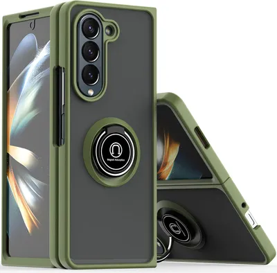Produktbild von Hülle für Samsung Galaxy Z Fold 5 Matte Transluzent TPU Stoßfest Schutzhülle mit Ring Halter Ständer Grün