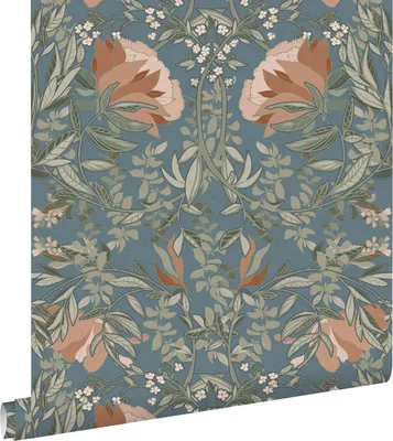 Zdjęcie produktu dla ESTAhome Tapeta vintage kwiaty w stylu secesyjnym szaro-niebieskim 53 cm x 10.05 m
