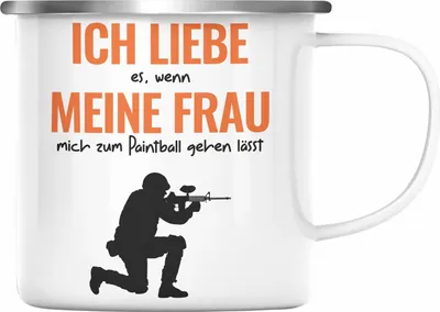 Produktbild von Trendation - Paintball Emaille Tasse Geschenk Männer Paintballspieler Geschenkidee Lustig (Silber)
