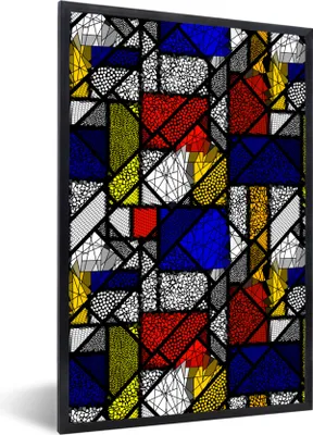 Produktbild von MuchoWow® Gerahmtes Poster Mondrian - Glasmalerei - Alte Meister - Kunstwerk - Abstrakt - Malerei 40x60 cm - Poster mit Schwarzem Bilderrahmen Wandposter Rahmen Foto Bilder - Papierdruck - Wandbilder