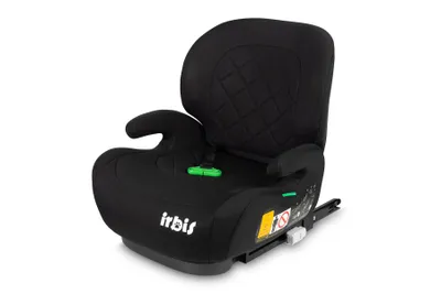 A black child car seat with the brand name 'irbis' visible.