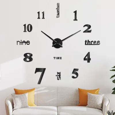 Produktbild von 3D Wanduhr Groß XXL zum Kleben - DIY Mute Modern Uhr Wandtattoo für Wohnzimmer Küche Schlafzimmer Office (60-120cm)