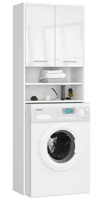 Produktbild von Waschmaschienenüberschrank Umbauschrank 2 Türen 4 Regalböden B64 x H180 x T30cm Weiß-Glänzend