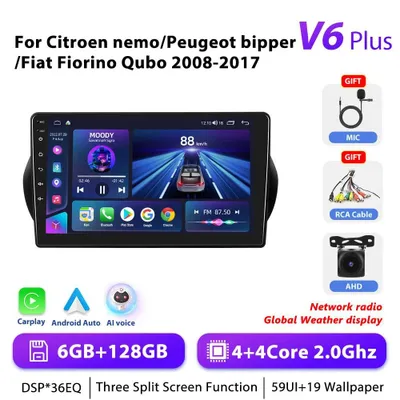 Produktbild von Android Autoradio - 2-DIN - Für Fiat Fiorino/Qubo 2008–2017 - 25,4 cm Touchscreen - Android 11, 2,0 GHz - 6 GB RAM + 128 GB ROM - AHD Rückfahrkamera-Eingang