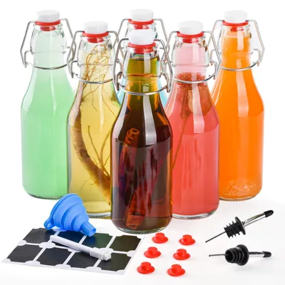 6 Glaskaraffen mit Bügelverschluss, 250 ml, für Getränke & Fermente