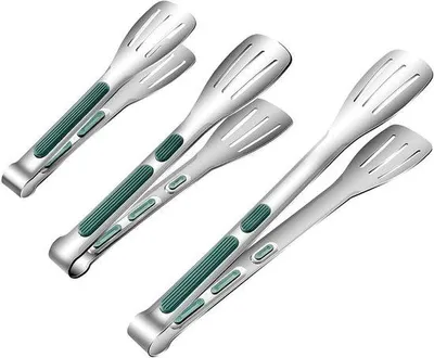 Image de Lot de 3 pinces de cuisine en acier inoxydable, idéales pour cuisiner, faire de la pâtisserie et les barbecues