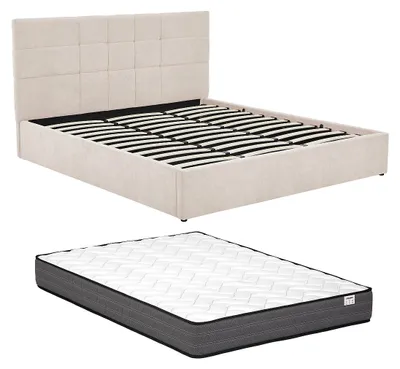 Produktbild von Bettkasten 180 x 200 cm - Stoff - Beige + Matratze - HOPEYA
