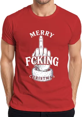 Produktbild von MERRY FCKING CHRISTMAS Mittelfinger sarkastisch Weihnachten frech Herren T-Shirt, Rot, XXL
