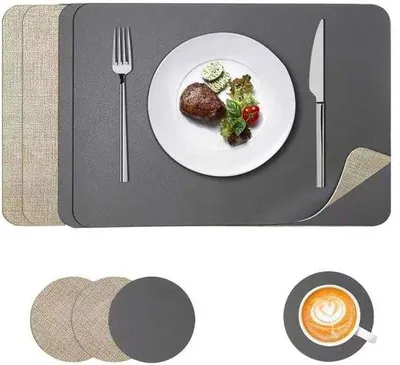 Zdjęcie produktu dla Zestaw 4 sztuk podkładek pod talerze Famanu, wykonanych z zmywalnego tworzywa sztucznego, w kolorach beżowym i szarym