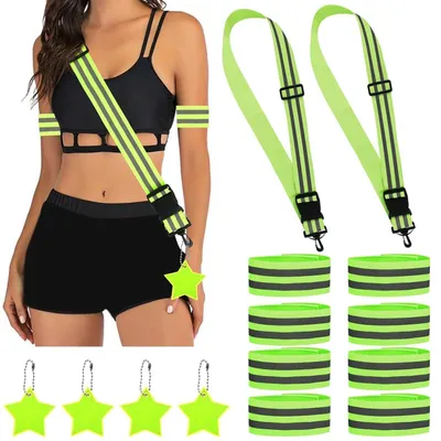 Immagine prodotto di TRANKIELO® - Set di abbigliamento riflettente da 14 pezzi – include cinture, bracciali e portachiavi regolabili, ideali per attività all'aperto