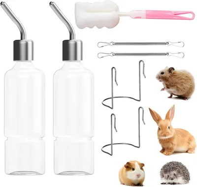 Imagen del producto de Botella para pequeños animales, 350 ml, paquete de 2 unidades, con soporte, para conejos