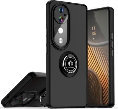 Produktbild von Hülle für Vivo V40 Matte Transluzent TPU Stoßfest Schutzhülle mit Ring Halter Ständer Schwarz