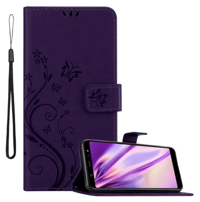 Produktbild von Cadorabo Hülle für Samsung Galaxy A6 PLUS 2018 Schutz Hülle in Lila Schutzhülle Handy Hülle Etui Case Blumen Flower